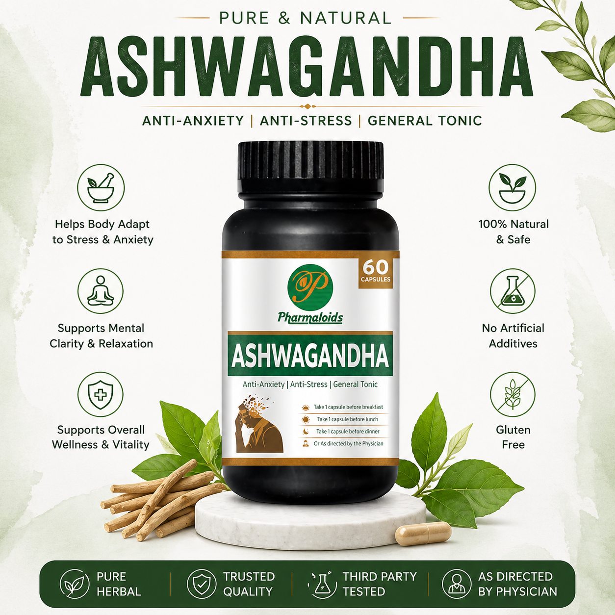 Pharmaloids Ashwagandha Capsules: General Tonic for Nervousness and Anxiety - Image 2