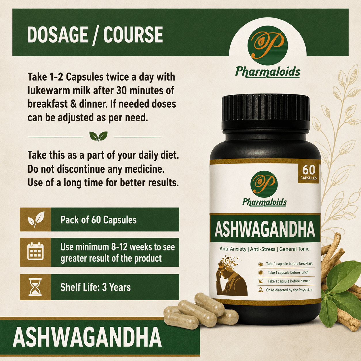 Pharmaloids Ashwagandha Capsules: General Tonic for Nervousness and Anxiety - Image 8